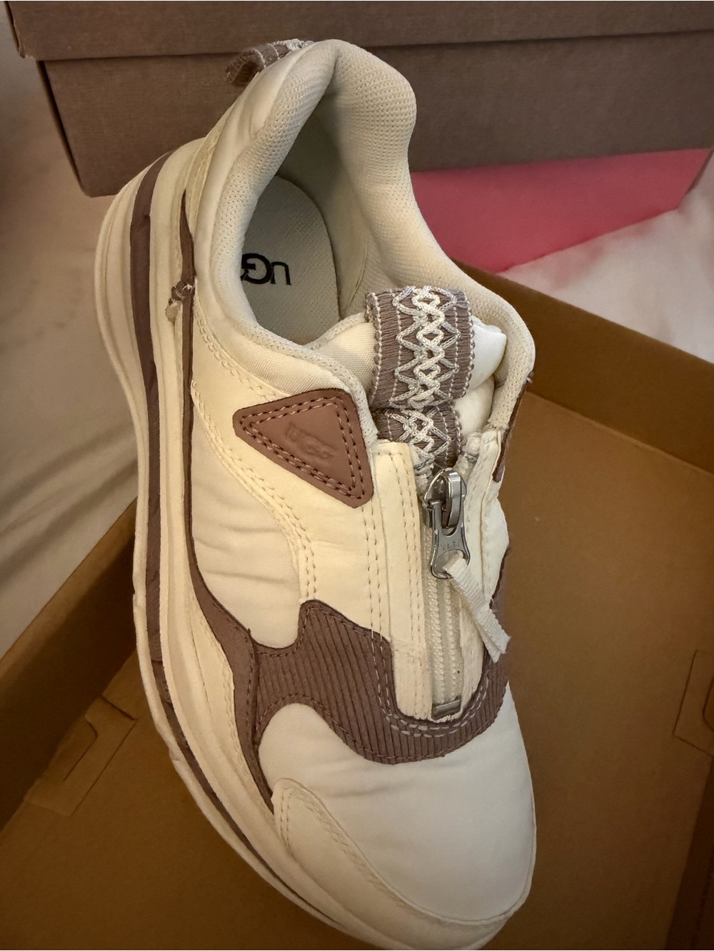 UGG Women's White and Taupe Zip-Front Athletic Sneakers